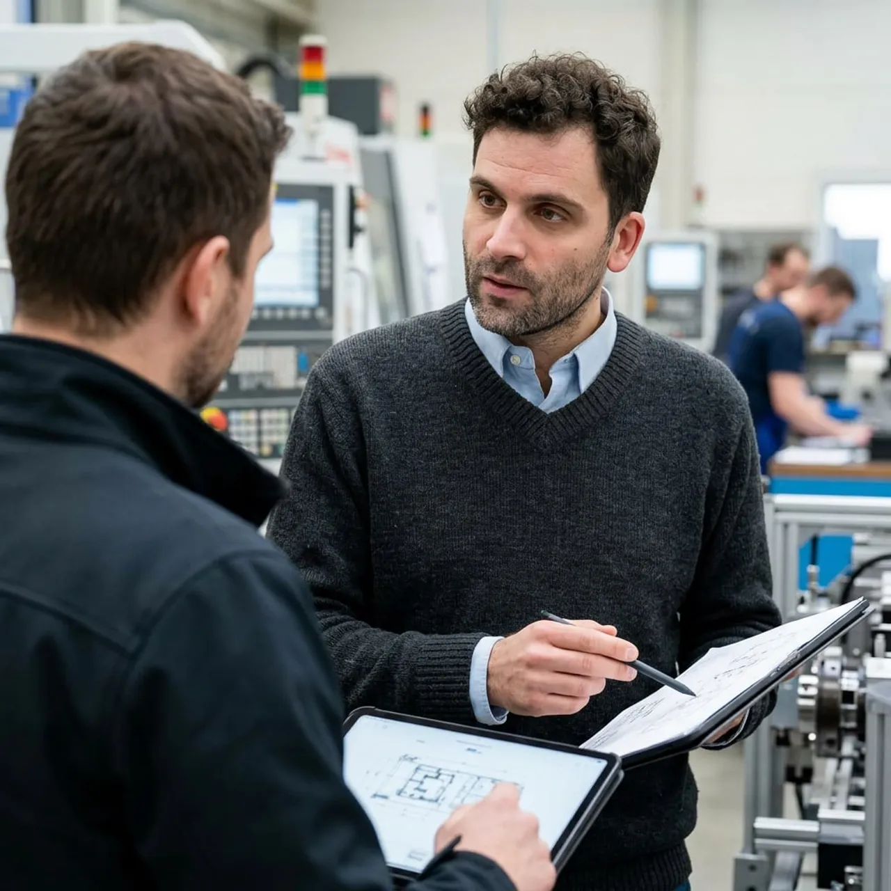 Échange de travail dans un atelier industriel